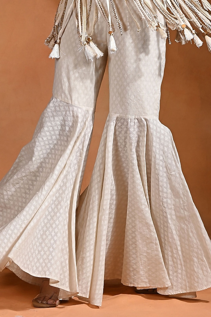 Ivory Cotton Jacquard Wedding Sharara Set by Rishi & Vibhuti at Pernia's Pop Up Shop
