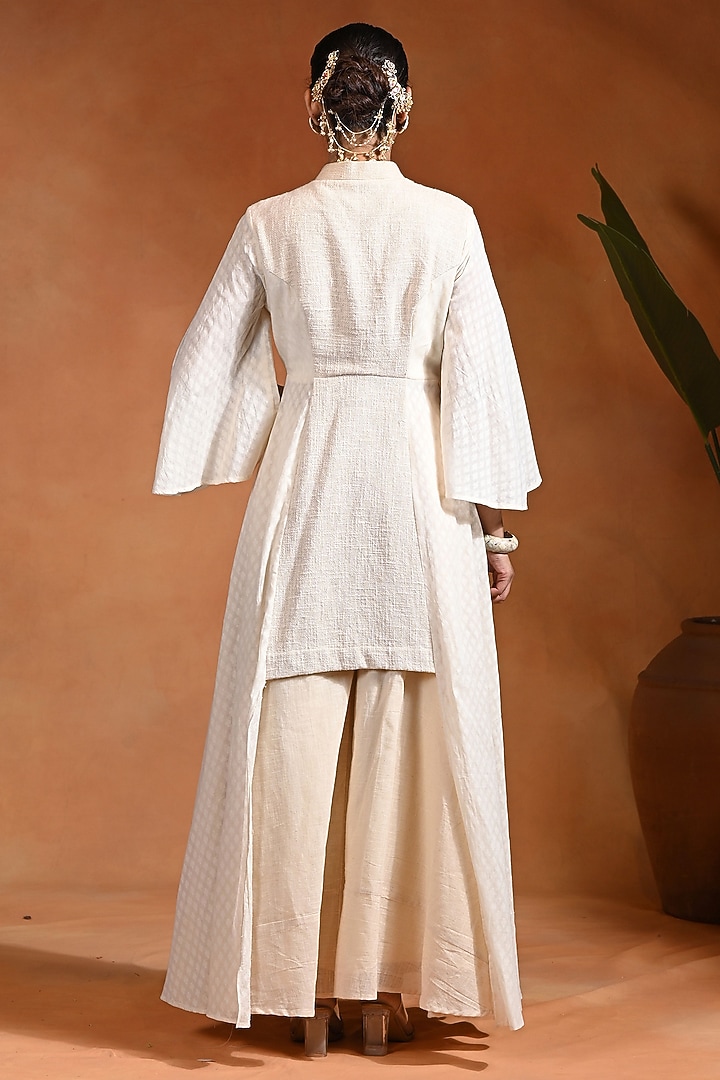 Ivory Cotton Jacquard Party Wear Anarkali Set by Rishi & Vibhuti at Pernia's Pop Up Shop