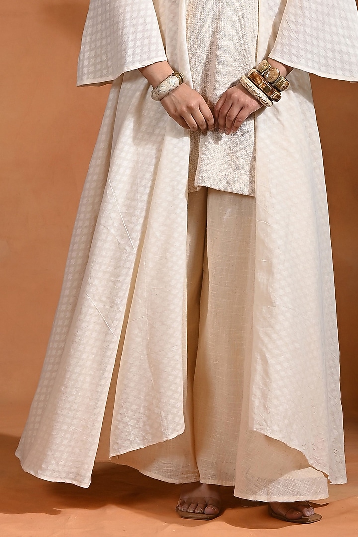 Ivory Cotton Jacquard Party Wear Anarkali Set by Rishi & Vibhuti at Pernia's Pop Up Shop