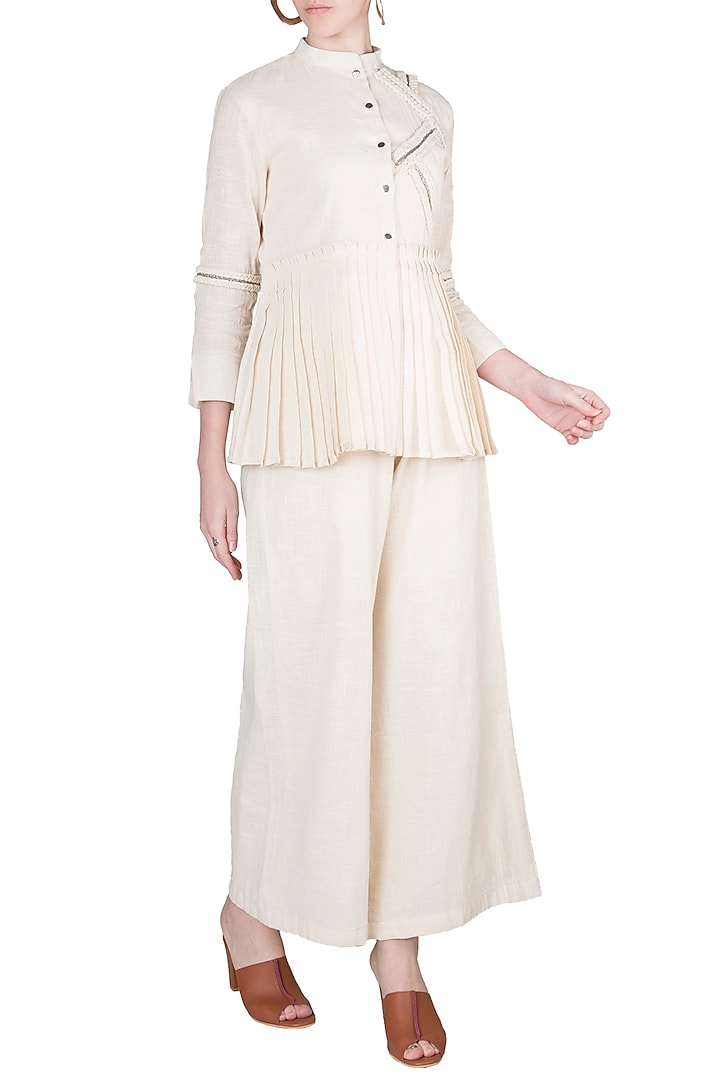 Ivory Peplum Top by A-Sha By Rishi & Vibhuti at Pernia's Pop Up Shop