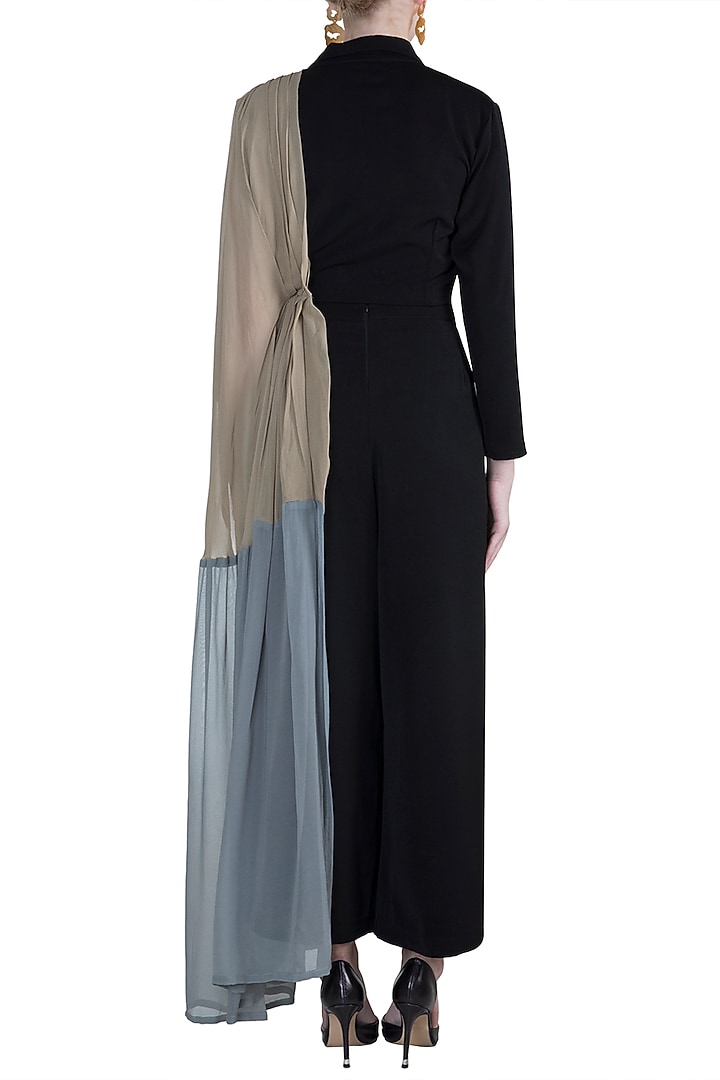 Black Top With Attached Palla & Pants by Rishi & Vibhuti at Pernia's Pop Up Shop