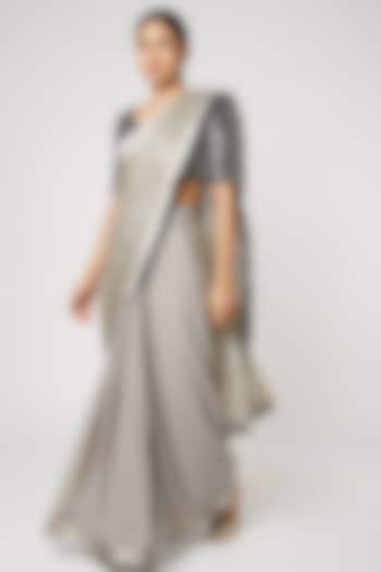 Grey & Silver Grey Sequins Saree Set by Rishi & Vibhuti