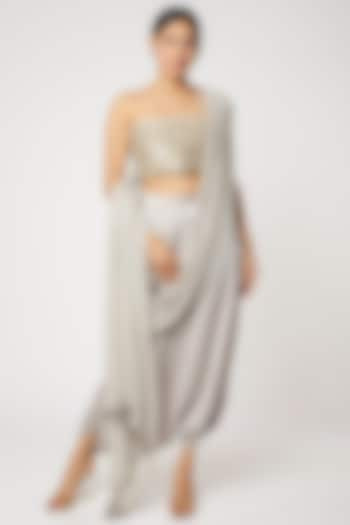 Grey Mukaish Draped Pant Set by Rishi & Vibhuti at Pernia's Pop Up Shop