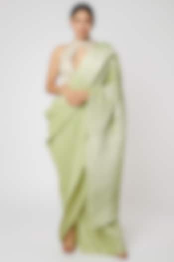 Mint Green Pleated Saree Set by Rishi & Vibhuti