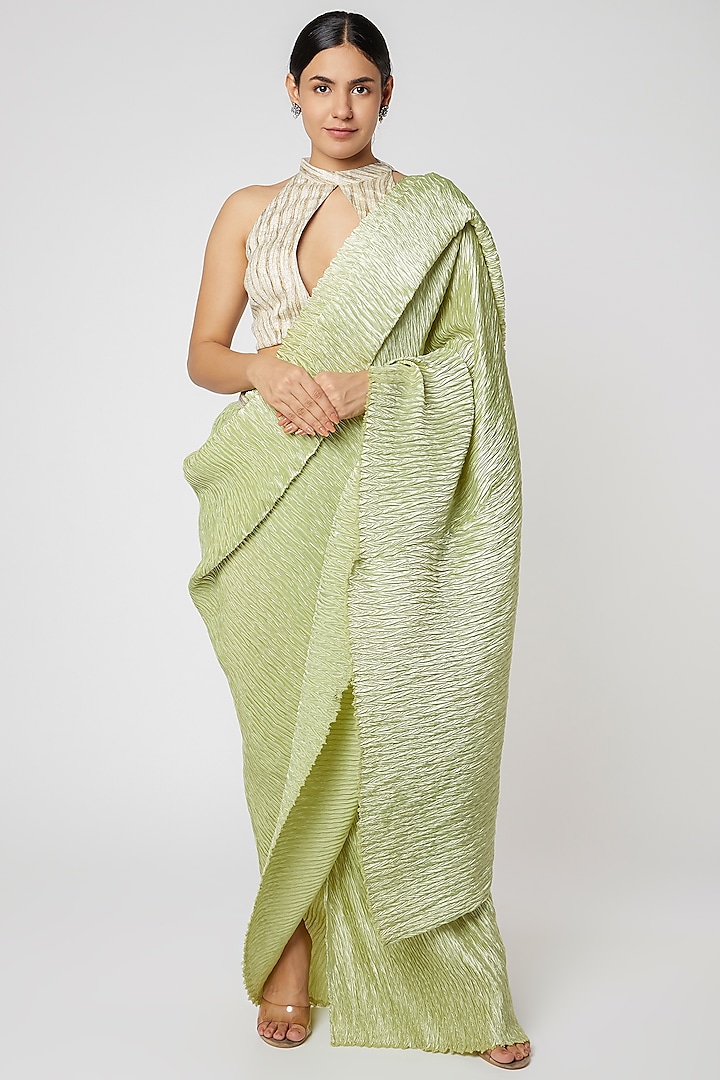 Mint Green Pleated Party Wear Saree Set by Rishi & Vibhuti at Pernia's Pop Up Shop