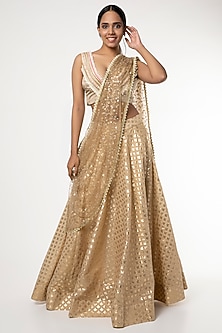 Golden Chanderi Lehenga Set by Rishi & Vibhuti-GOLD