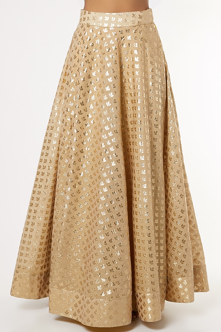 Golden Chanderi Wedding Lehenga Set by Rishi & Vibhuti at Pernia's Pop Up Shop