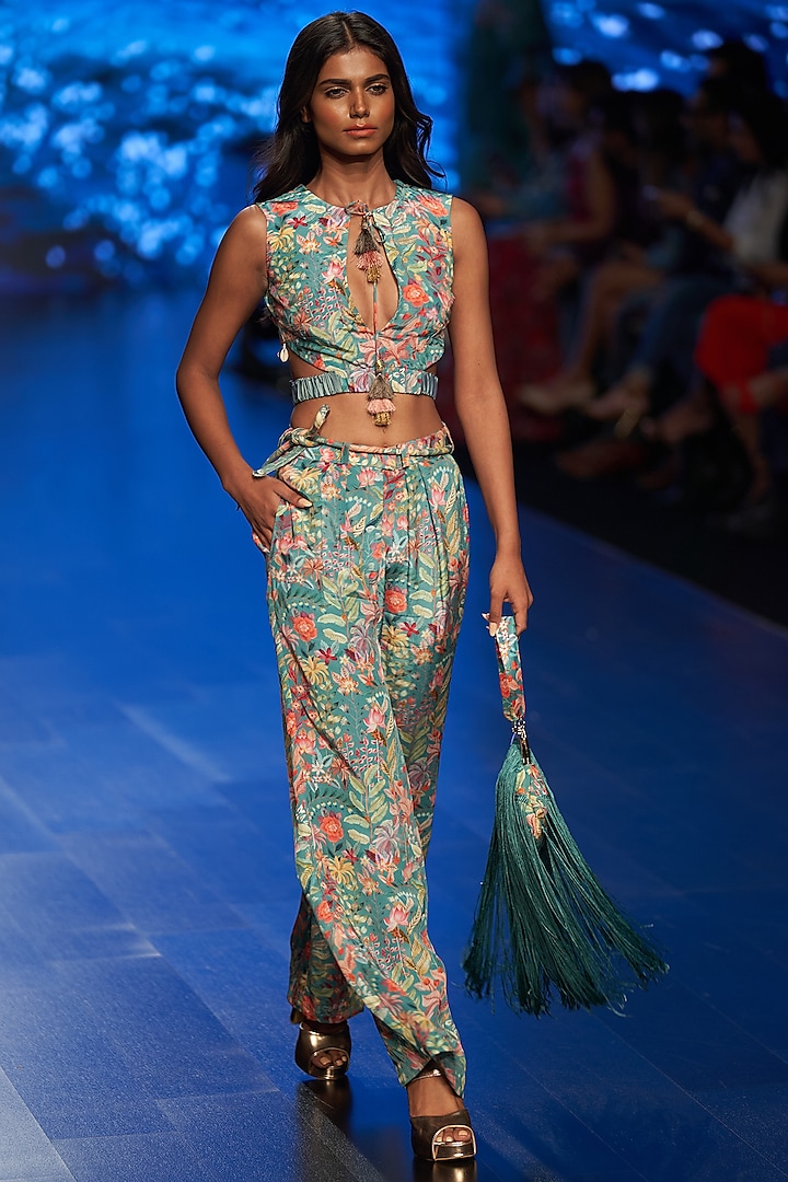 Tiffany Blue Printed Co-Ord Set by Rishi & Vibhuti at Pernia's Pop Up Shop