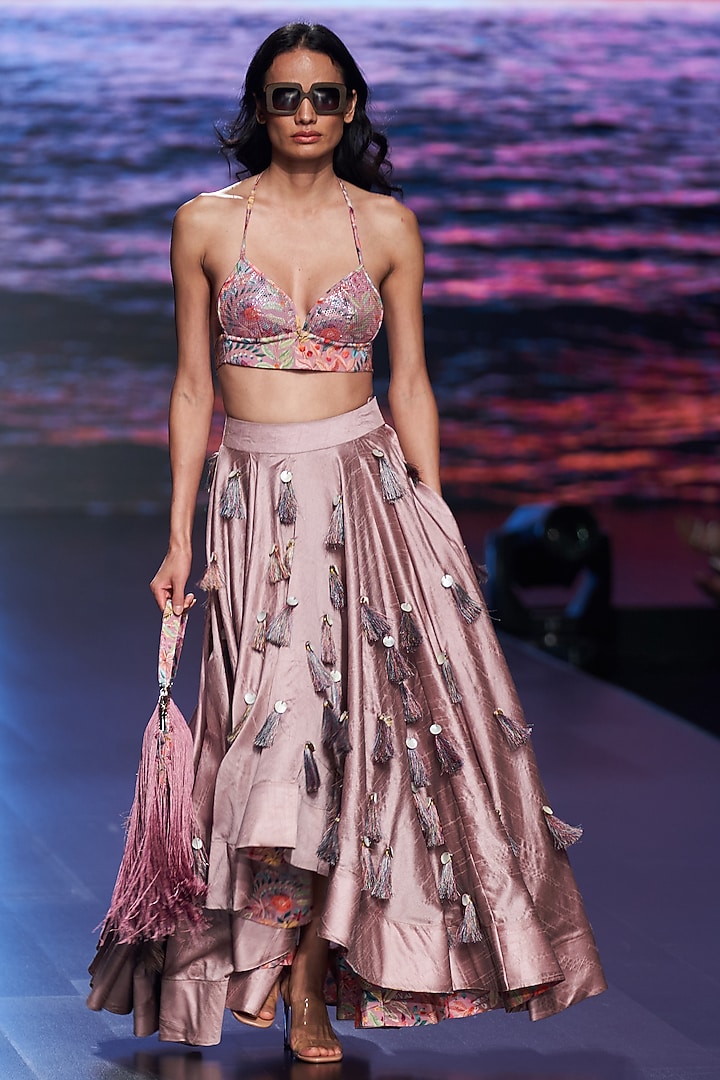 Dusty Rose Pink Crepe Skirt Set by Rishi & Vibhuti at Pernia's Pop Up Shop