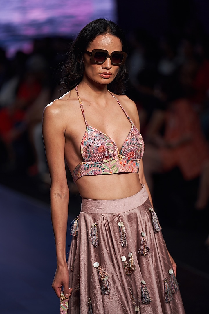 Dusty Rose Pink Crepe Skirt Set by Rishi & Vibhuti at Pernia's Pop Up Shop