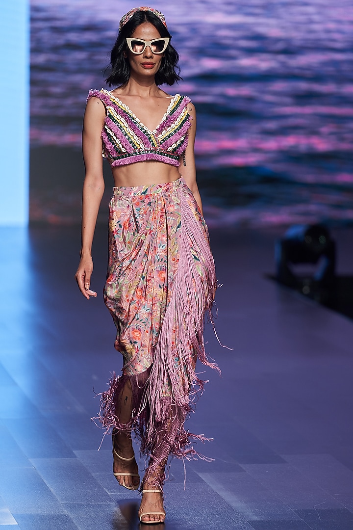 Dusty Pink Dupion Skirt Set by Rishi & Vibhuti at Pernia's Pop Up Shop