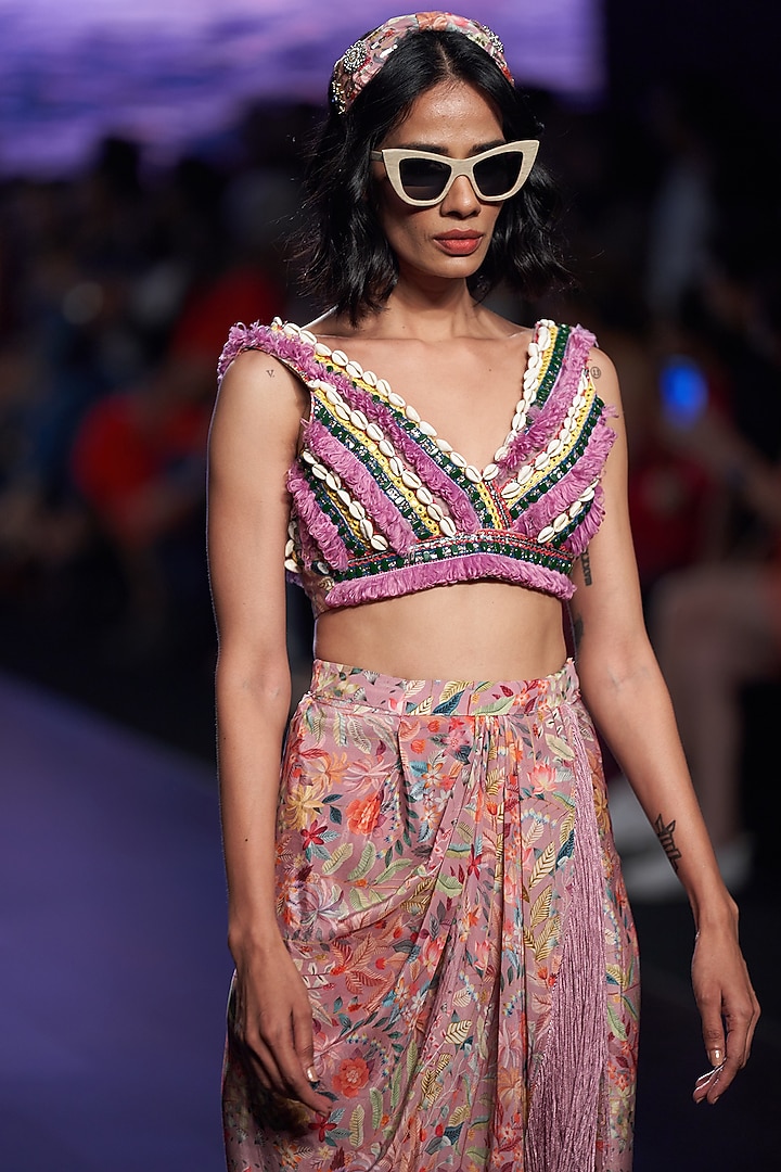 Dusty Pink Dupion Skirt Set by Rishi & Vibhuti at Pernia's Pop Up Shop