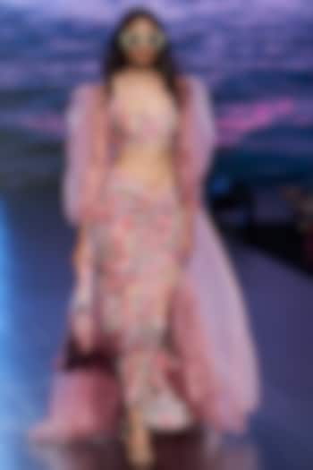 Dusty Pink Ruched Skirt Set With Shrug by Rishi & Vibhuti at Pernia's Pop Up Shop