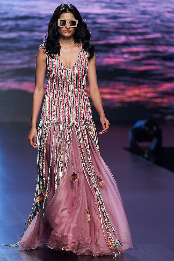 Dusty Rose Pink Cotton Draped Cocktail Dress by Rishi & Vibhuti at Pernia's Pop Up Shop