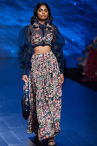 Persian Blue Printed Skirt Set by Rishi & Vibhuti