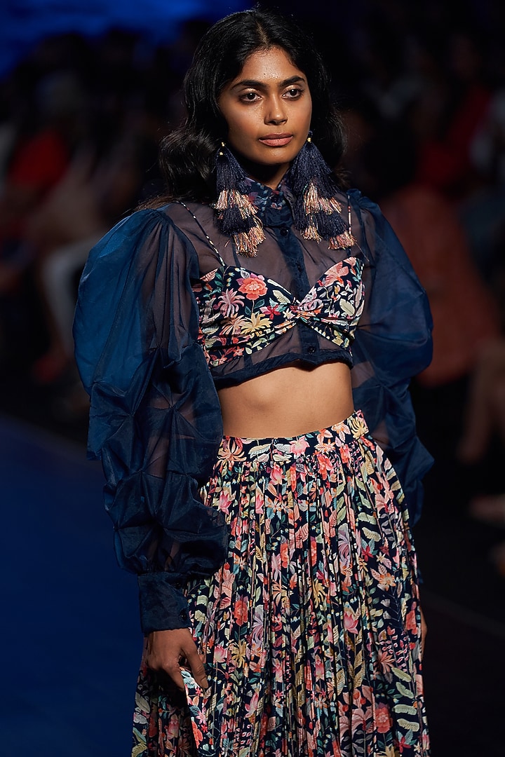 Persian Blue Printed Skirt Set by Rishi & Vibhuti at Pernia's Pop Up Shop