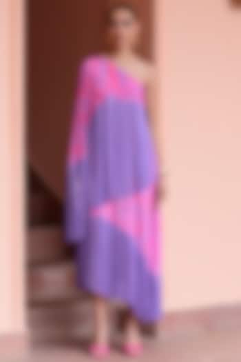 Lilac & Pink Crepe Dress by Rishi & Vibhuti