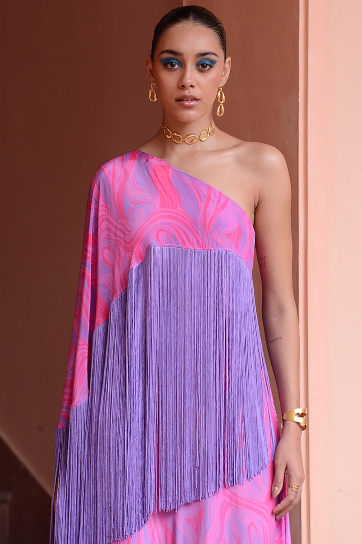 Lilac & Pink Crepe Vacation Dress by Rishi & Vibhuti at Pernia's Pop Up Shop