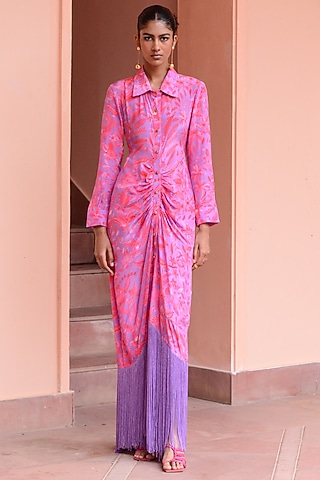 Lilac & Pink Crepe Dress by Rishi & Vibhuti
