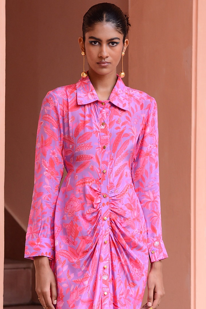 Lilac & Pink Crepe Vacation Dress by Rishi & Vibhuti at Pernia's Pop Up Shop