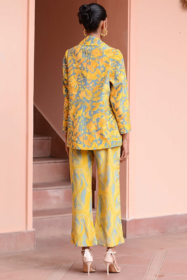 Baby Blue & Yellow Crepe Co-Ord Set by Rishi & Vibhuti at Pernia's Pop Up Shop