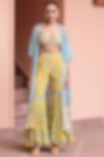 Baby Blue & Yellow Georgette Cape Set by Rishi & Vibhuti at Pernia's Pop Up Shop