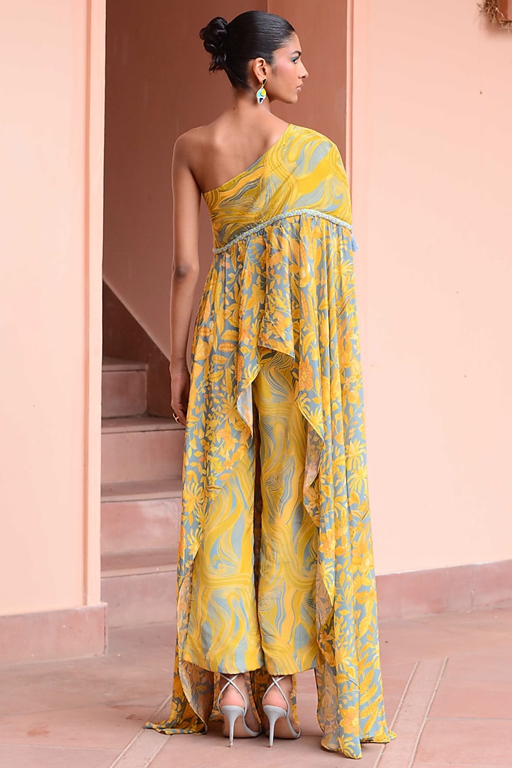 Baby Blue & Yellow Crepe Tunic Set by Rishi & Vibhuti at Pernia's Pop Up Shop