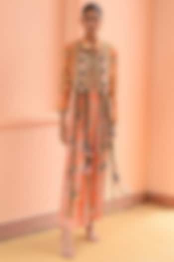 Peach & Sage Green Crepe Jacket Set by Rishi & Vibhuti at Pernia's Pop Up Shop