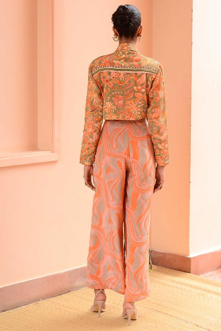 Peach & Sage Green Crepe Jacket Set by Rishi & Vibhuti at Pernia's Pop Up Shop