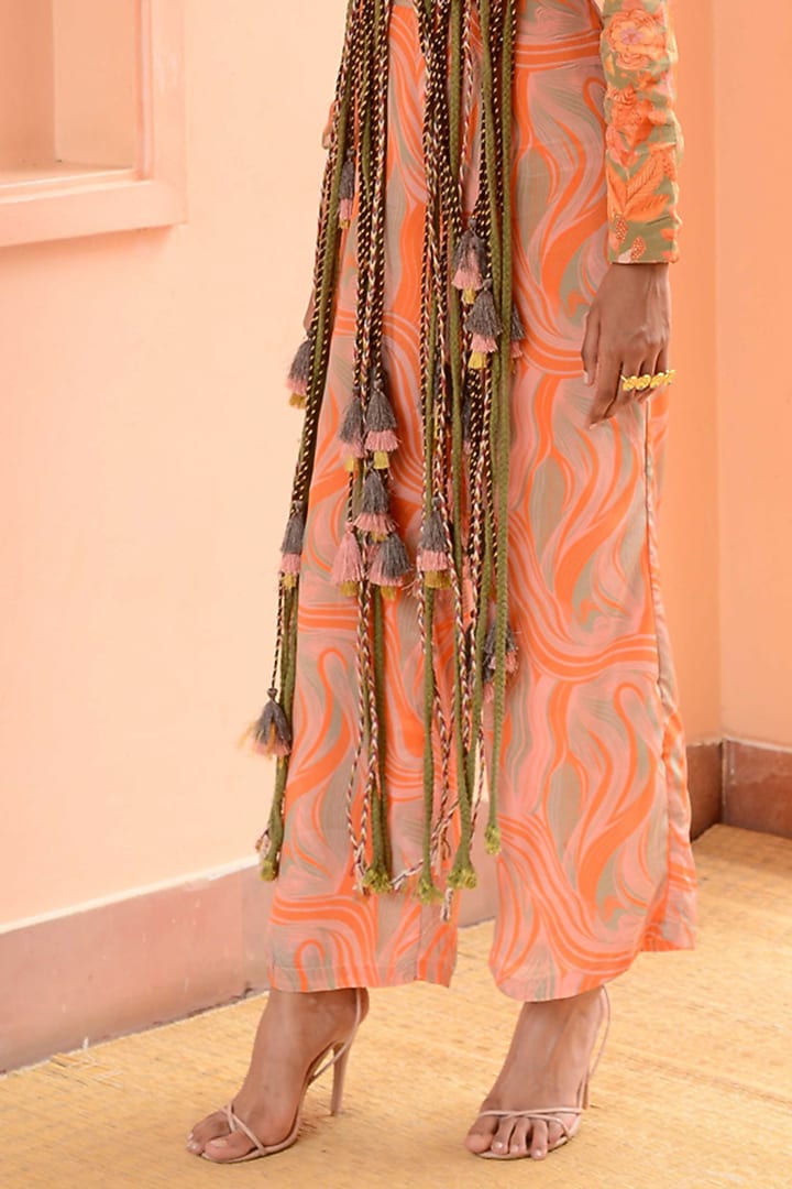 Peach & Sage Green Crepe Jacket Set by Rishi & Vibhuti at Pernia's Pop Up Shop