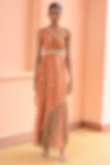 Peach & Sage Green Crepe One-Shoulder Tunic Set by Rishi & Vibhuti at Pernia's Pop Up Shop