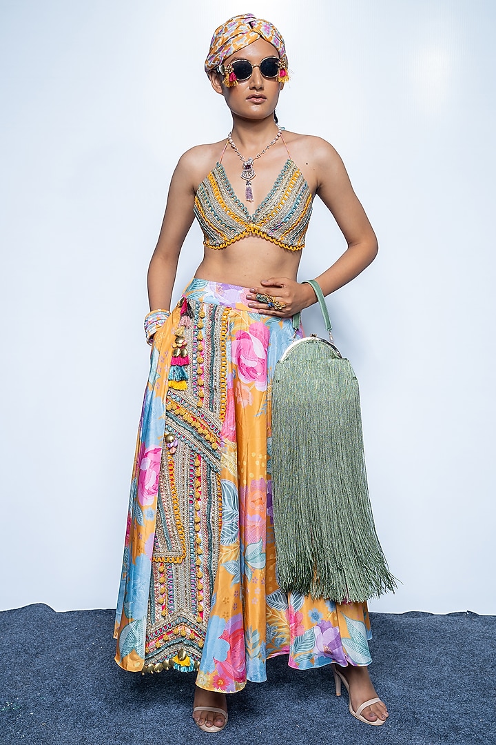 Marigold Yellow Crepe Skirt Set by Rishi & Vibhuti at Pernia's Pop Up Shop