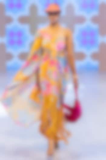 Marigold Yellow Crepe One-Shoulder Cocktail Dress by Rishi & Vibhuti at Pernia's Pop Up Shop