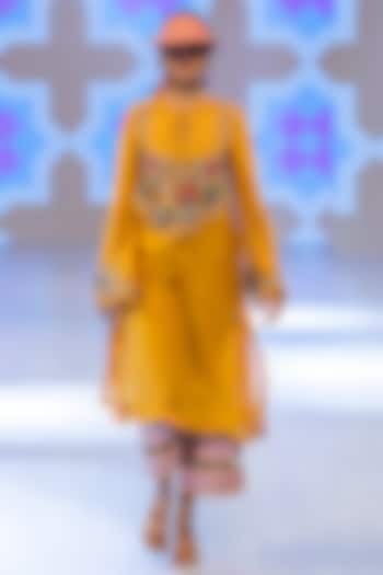 Marigold Yellow Organza & Chanderi Embroidered Kurta Set by Rishi & Vibhuti at Pernia's Pop Up Shop