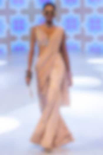 Sunset Saffron Colored Crepe Printed Pant Wedding Saree Set by Rishi & Vibhuti at Pernia's Pop Up Shop