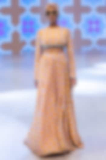 Sunset Saffron Colored Crepe Skirt Set by Rishi & Vibhuti at Pernia's Pop Up Shop