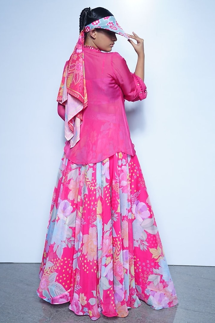 Fuchsia Pink Organza Embellished Jacket Set by Rishi & Vibhuti at Pernia's Pop Up Shop