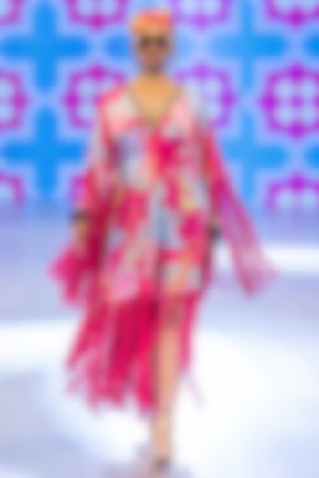 Fuchsia Pink Crepe Fringed Cocktail Dress by Rishi & Vibhuti at Pernia's Pop Up Shop