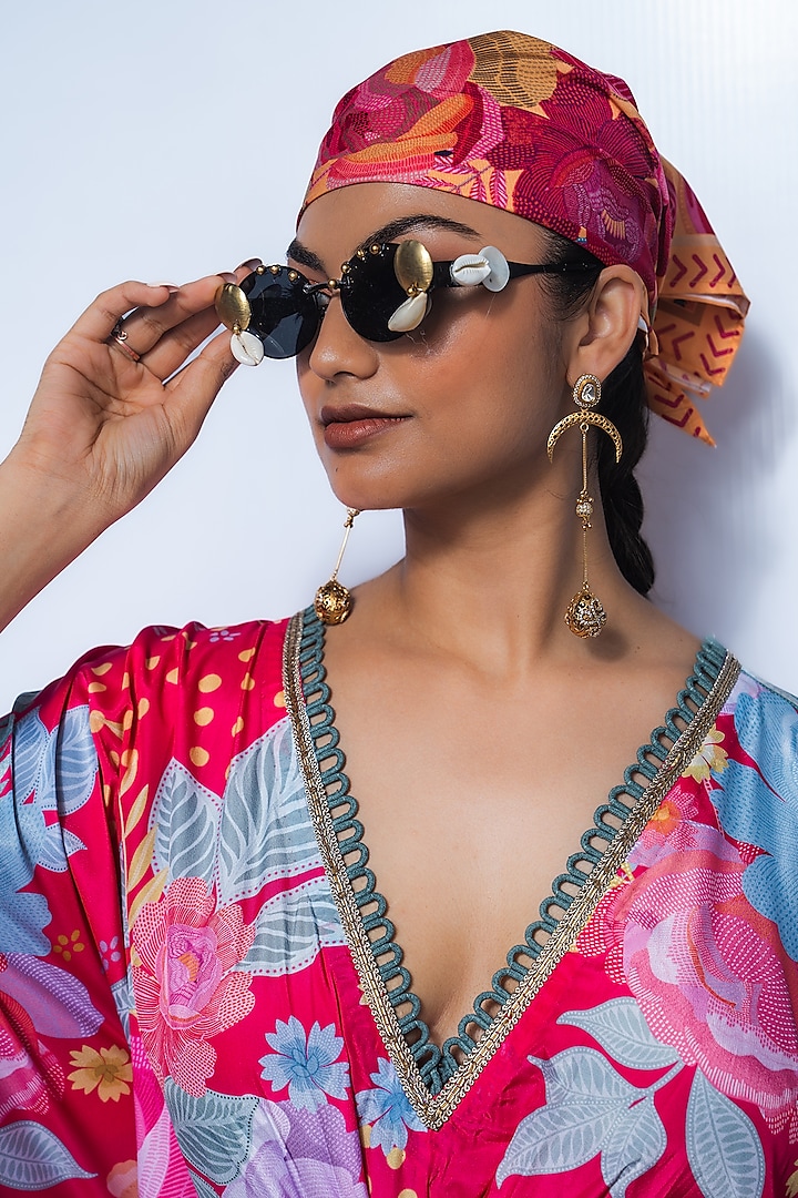 Fuchsia Pink Crepe Fringed Cocktail Dress by Rishi & Vibhuti at Pernia's Pop Up Shop
