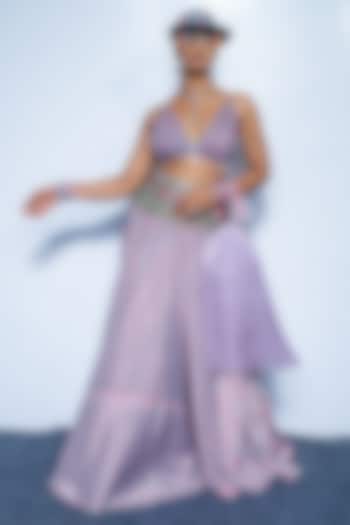 Magenta Crepe & Georgette Embroidered Skirt Set by Rishi & Vibhuti at Pernia's Pop Up Shop