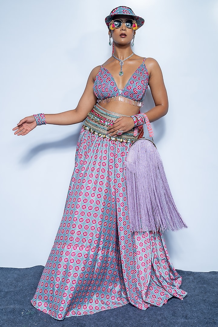 Magenta Crepe & Georgette Embroidered Skirt Set by Rishi & Vibhuti at Pernia's Pop Up Shop