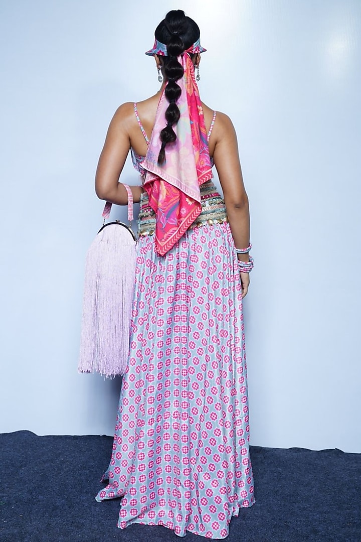 Magenta Crepe & Georgette Embroidered Skirt Set by Rishi & Vibhuti at Pernia's Pop Up Shop