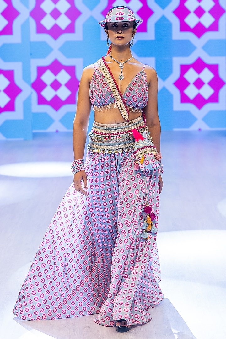 Magenta Crepe & Georgette Embroidered Skirt Set by Rishi & Vibhuti at Pernia's Pop Up Shop