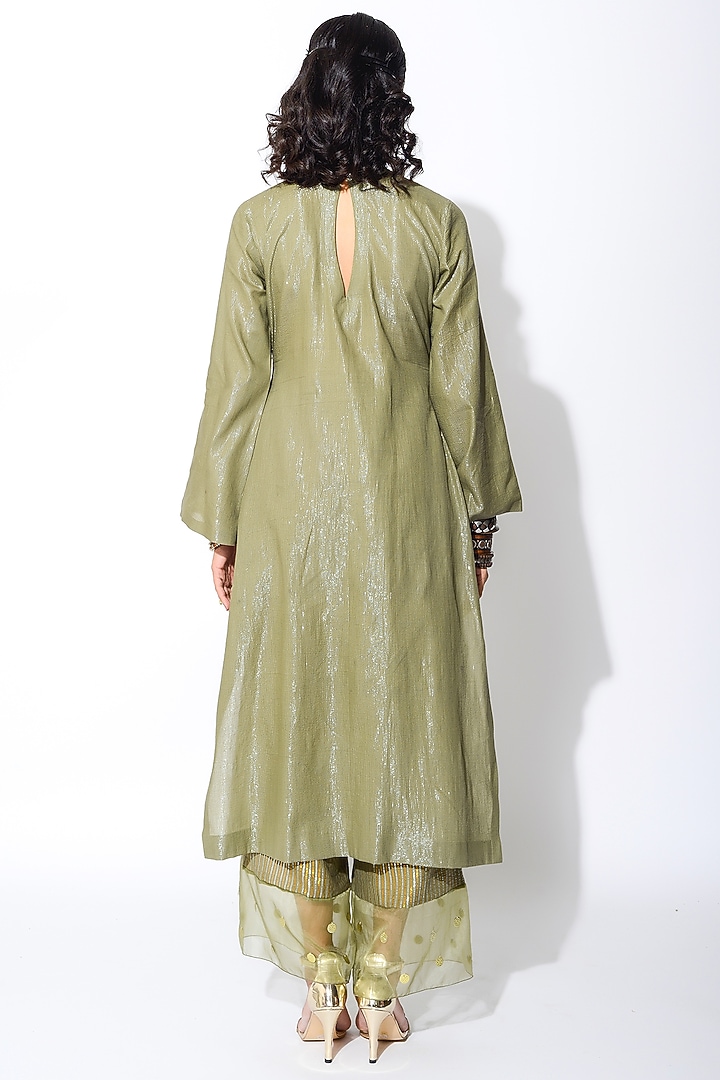 Olive Green & Golden Embroidered Kurta Set by Rishi & Vibhuti at Pernia's Pop Up Shop