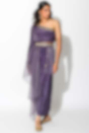 Mauve Crepe Embroidered Skirt Set by Rishi & Vibhuti at Pernia's Pop Up Shop