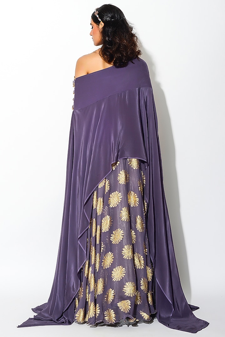 Mauve Crepe Embroidered Skirt Set by Rishi & Vibhuti at Pernia's Pop Up Shop