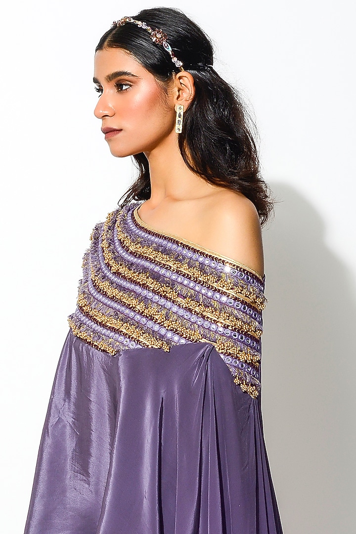 Mauve Crepe Embroidered Skirt Set by Rishi & Vibhuti at Pernia's Pop Up Shop