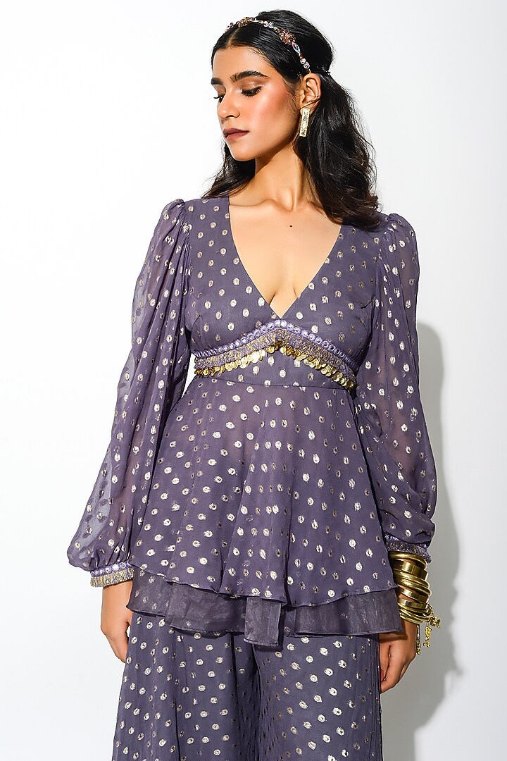 Mauve Organza Embroidered Pant Set by Rishi & Vibhuti at Pernia's Pop Up Shop