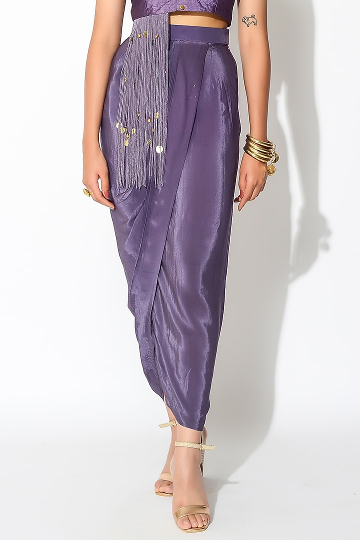 Mauve Crepe Embroidered Skirt Set by Rishi & Vibhuti at Pernia's Pop Up Shop