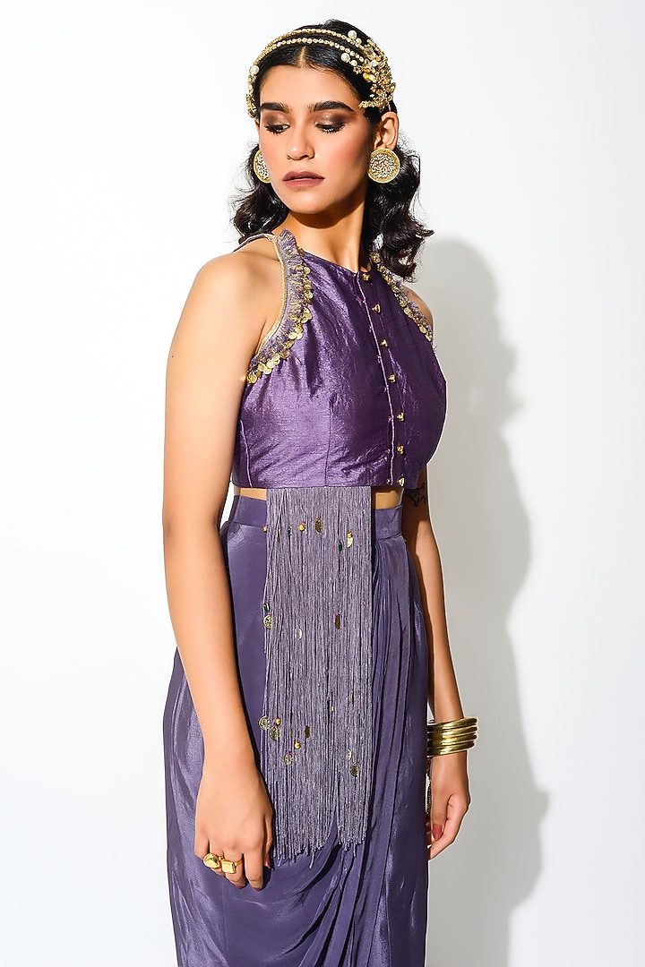 Mauve Crepe Embroidered Skirt Set by Rishi & Vibhuti at Pernia's Pop Up Shop